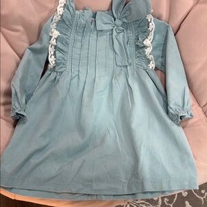 Blue Long Sleeve Dress with Lace Details